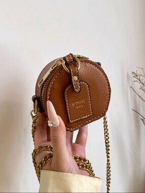 NIP - Brown Pebbled Leather Mini Crossbody Bag with Gold Chain